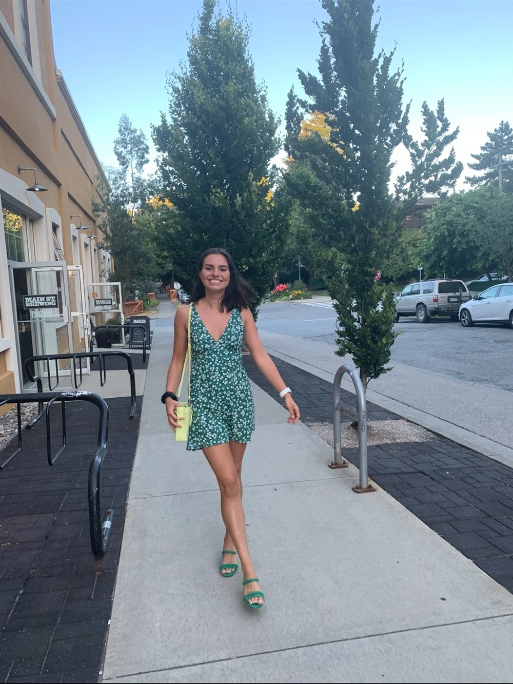Motel Rocks Green Floral V-Neck Mini Dress